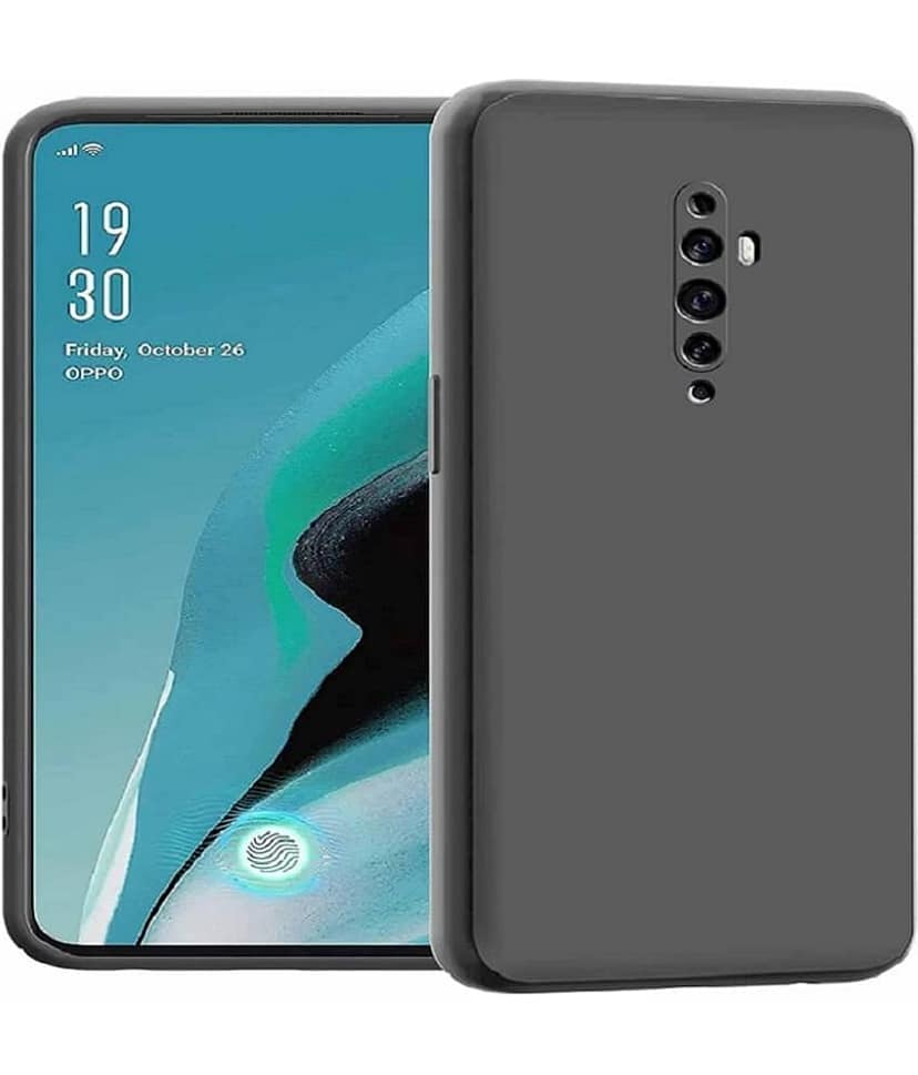 ZAMN - Black Silicon Plain Cases Compatible For Oppo Reno 2F ( Pack of 1 )