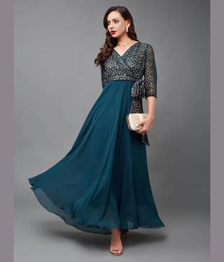 Miss Chase Women Georgette Printed Wrap Dress ( Teal )