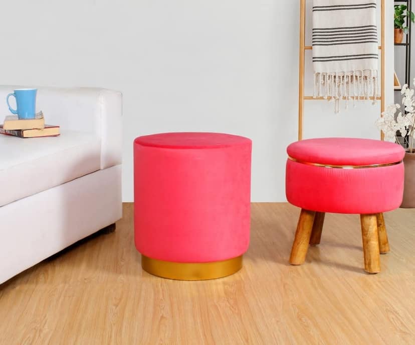 ShadowKart Ottoman Pouffes Sitting Stool for Living Room Furniture Wooden Footstools Puff Mudda Footrest Pouff for Office Home Decor, Combo