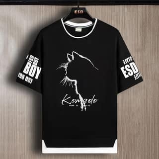 SCOTT FINCHER Men's Black Tipped Neck Half sleeve Graphic Printed T-shirt : AA(TIPARN)BLACK_186
