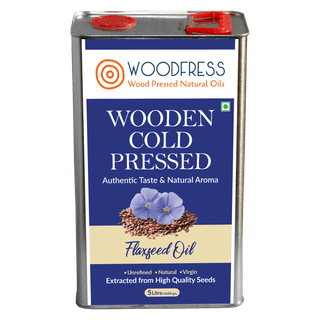 WOODFRESS Flaxseed Oil Cold Pressed - 5 Litre, Omega 3 Alsi Oil, Linseed Oil, Javas/Jawas Alsi ka Tel for Cooking, Wood Pressed Flax Seed Oil - 5L