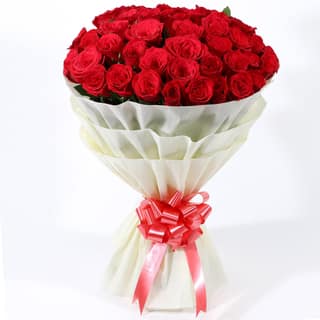 Majestic 50 Red Roses Bouquet For Valentine's Day Gift,