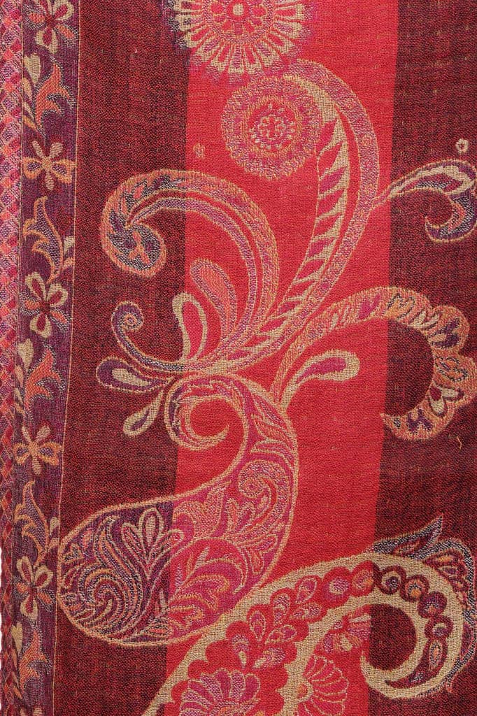 Clover Reversible Jamawar Scarf from Amritsar with Woven Paisleys view 4