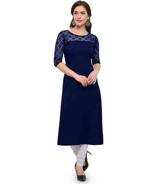 Dream Beauty Fashion - Navy Crepe Women's Straight Kurti ( Pack of 1 )