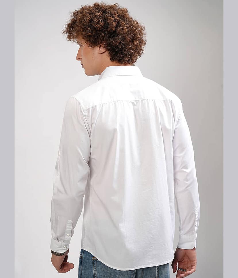 Highlander 100% Cotton Slim Fit Solids Full Sleeves Men's Casual Shirt - White ( Pack of 1 ) view 3