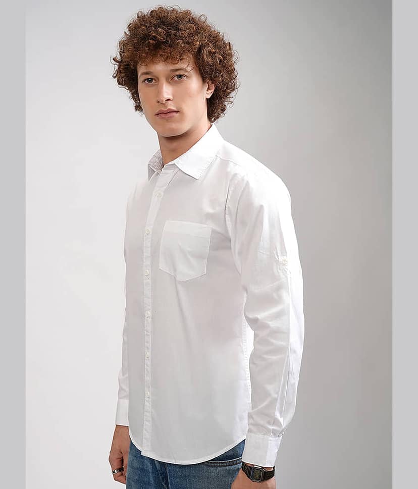 Highlander 100% Cotton Slim Fit Solids Full Sleeves Men's Casual Shirt - White ( Pack of 1 ) view 4