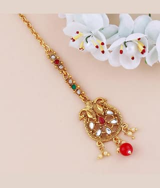 Gold Plated Traditional Kundan Style Maang Tikka Jewellery For Women Girl