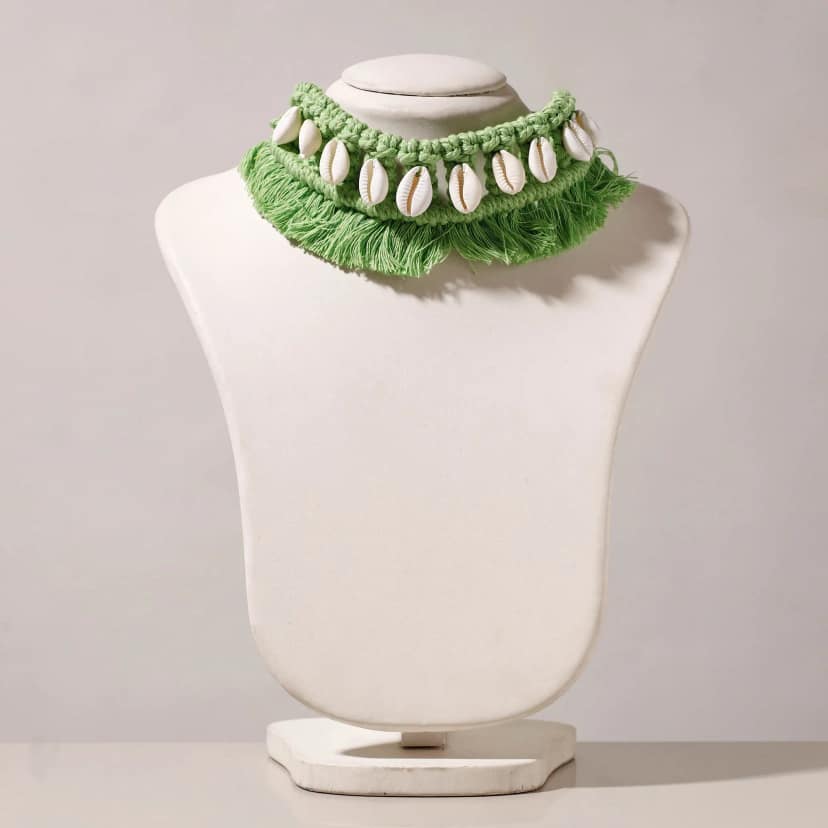 Green Thread & Seashell Handmade Macrame Choker view 3