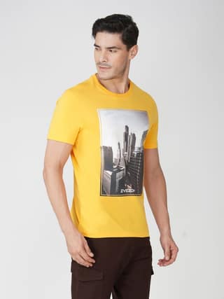 Men’s Casual Cotton Graphic Print T-Shirt Euro Fit-Golden