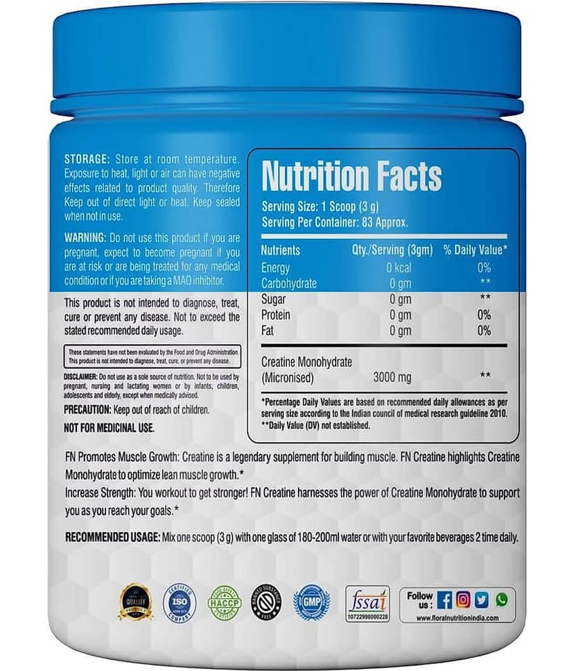Floral Nutrition Creatine monohydrate Micronized 3000mg 250 gm view 2