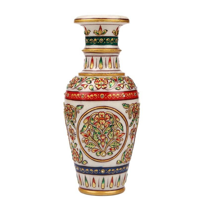 Tribes India Marble Meenakari Flower Vase Big (23 CM)