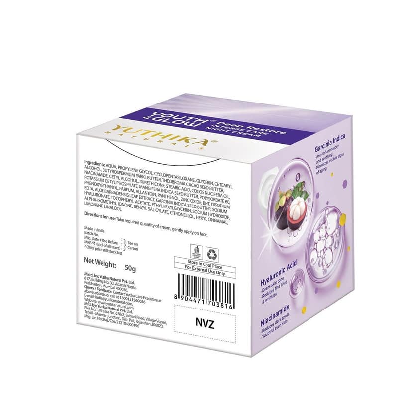 Yuthika Youth & Glow Deep Restore Intense Night Cream for All Skin Types 50g, Dermatologically Tested view 2