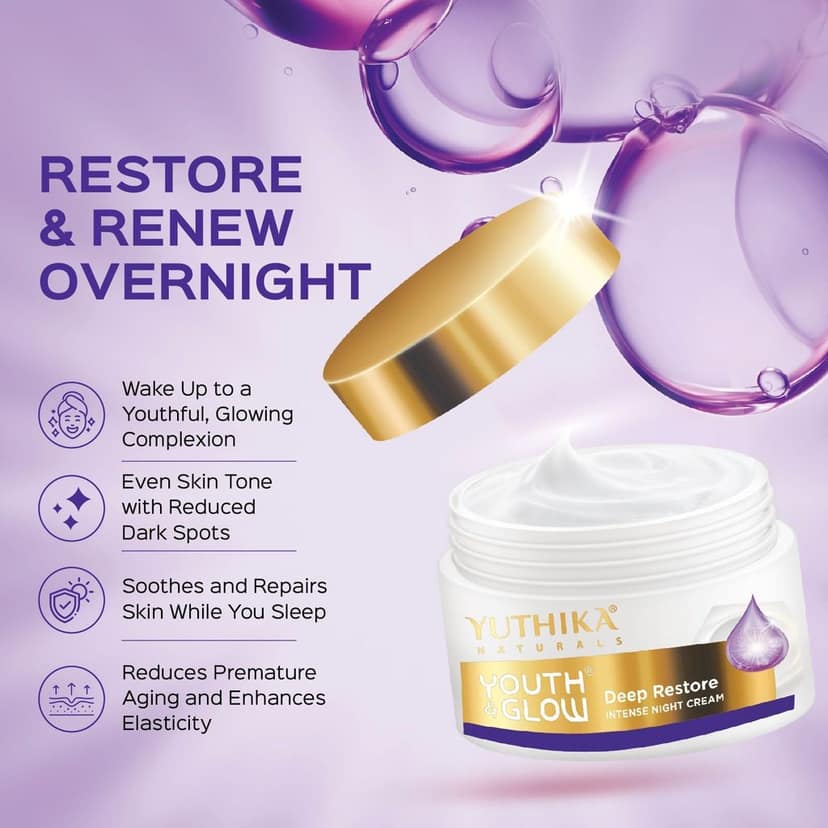 Yuthika Youth & Glow Deep Restore Intense Night Cream for All Skin Types 50g, Dermatologically Tested view 5