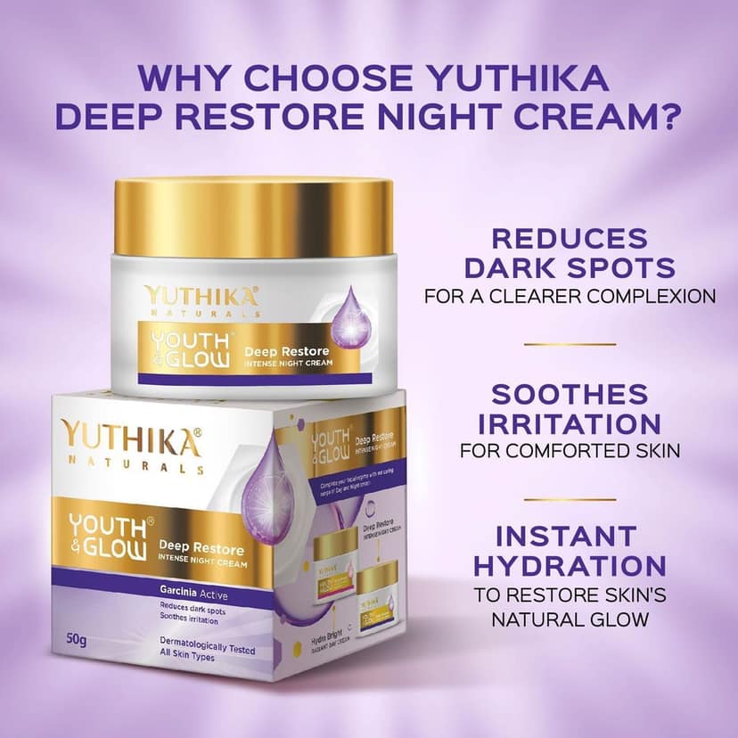 Yuthika Youth & Glow Deep Restore Intense Night Cream for All Skin Types 50g, Dermatologically Tested view 6