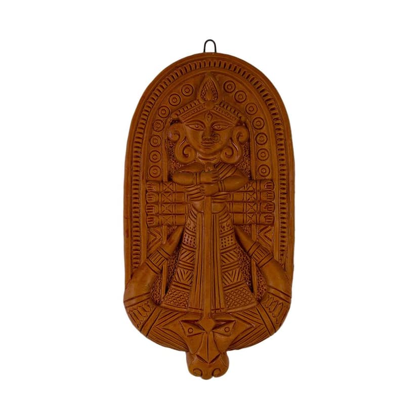 SOWPEACE Handcrafted Durga Plated Art made of baked Terracotta “Wall of devi” wall showpiece, premium artisan made wall home decor for living r view 2