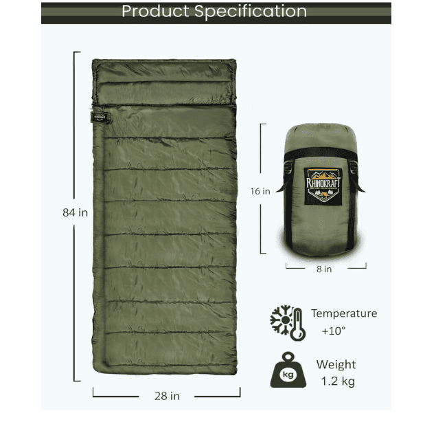 RhinoKraft Camping Sleeping Bag - 3 Season Warm & Cool Weather - Summer, Spring, Winter, Lightweight, for Adults & Kids - Camping Gear Equipment, Traveling and Outdoors view 2