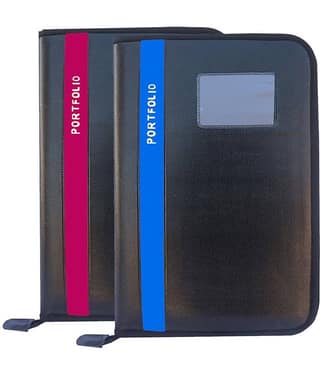 Kopila PORTFOLIO File Folder,Faux Leather Professional Look, 20 leafs,Certificate, Documents Holder FS/A4 Size (Set Of 2, Sky Blue & Cherry)