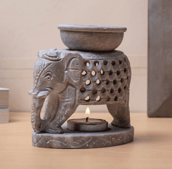 Marble Aroma Oil Diffuser, Elephant Oil Burner with Free Essential Oil and Tea Lights, Luxury Aromatherapy and Home Decor view 2