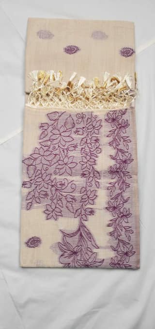 Bomkai Sonepuri Beige Cotton Saree Olive Paisley Buti