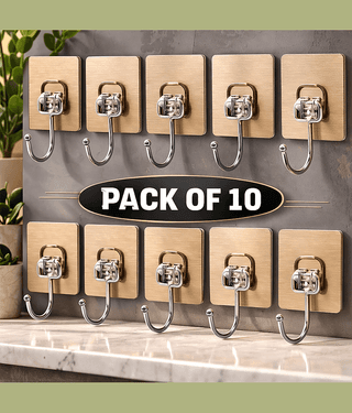 Golden Hook 10 Pack Large Heavy Duty Stainless Steel Adhesive Hooks – Waterproof, Strong, Damage-Free Wall Hooks for Towels, Coats & Accessories – Kitchen, Bathroom, Home & Office Organization