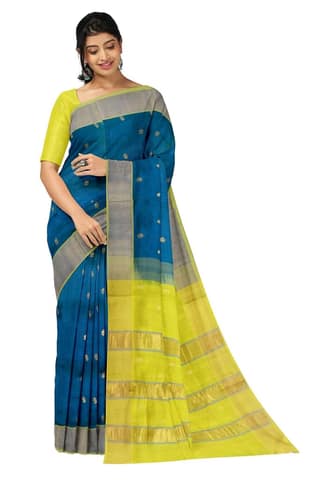 APCO Handloom - Women's Venkatagiri SICO Cotton Blend Handloom Saree, Blue 09