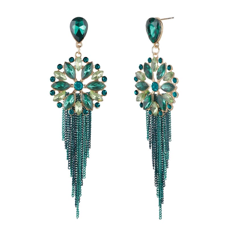 Indo Western Green Color Chain Ethnic Designer Earrings. view 5