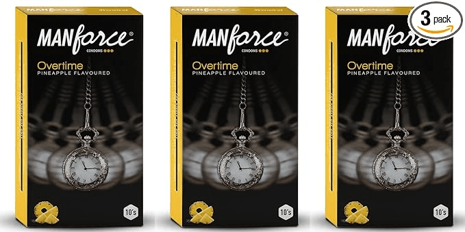 MANFORCE Overtime Pineapple 3in1 (Ribbed Contour Dotted) Condoms - 10 Pieces x Pack of 3 Condom (Set of 3 30 Sheets)