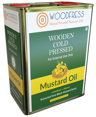 WOODFRESS Pure Cold Pressed Kachi Ghani Mustard Oil, 3 Litre Metal Tin, Wood Pressed Sarson Oil, Unrefined Black Mustard Oil, Woodpress Sarso Tel 3L