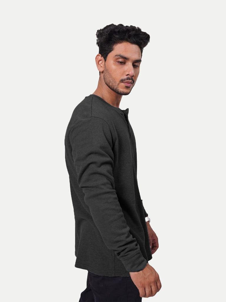 Men Black Full Sleeve Henley Neck T-Shirt view 2