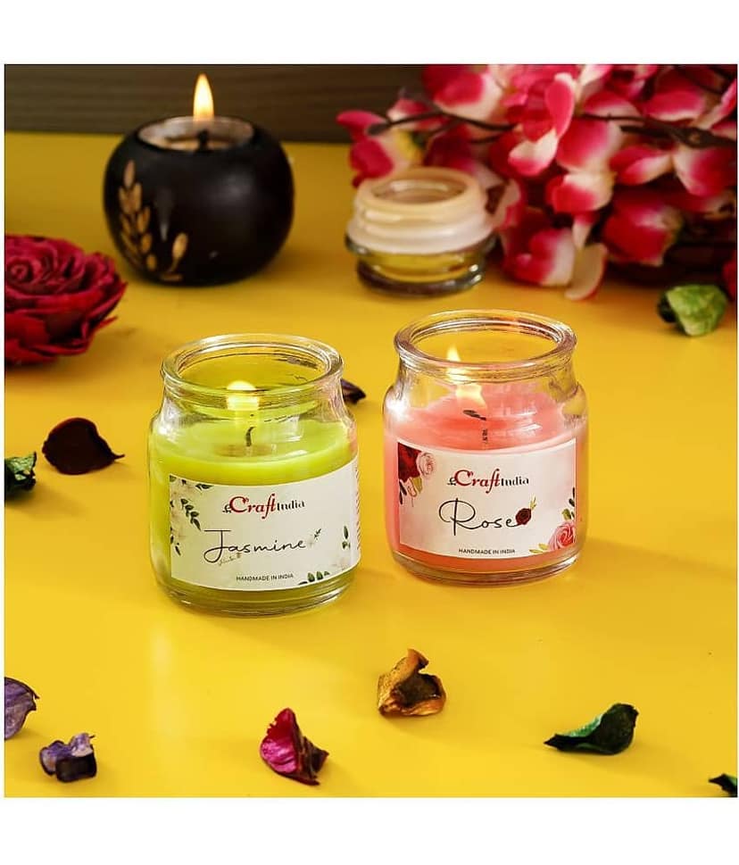 eCraftIndia Jasmine and Rose Votive Jar Candle Scented - Pack of 2 view 2