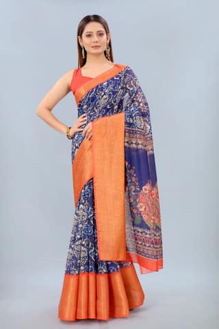 Silk Zone Women's Cotton Digital Print Zari Sequin Woven Black Saree