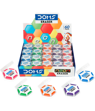 Doms Neon Hex Dust Free Eraser 60 Pcs