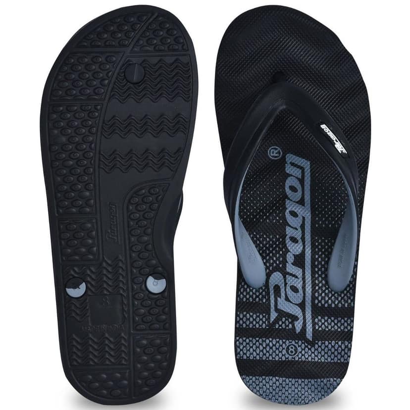 Paragon Lightweight Textured Black Casual Flip Flops for Men view 5