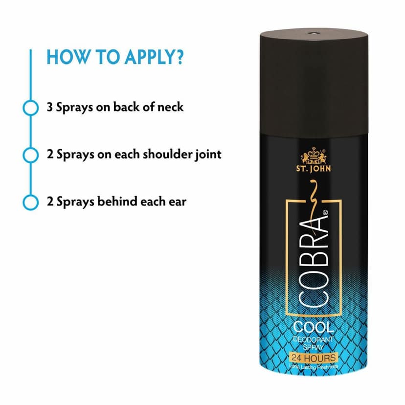 ST.JOHN Deo Cobra Cool Limited Edition Deodorant Body Spray for Long Lasting Protection 150ml ( Pack Of 12) view 4