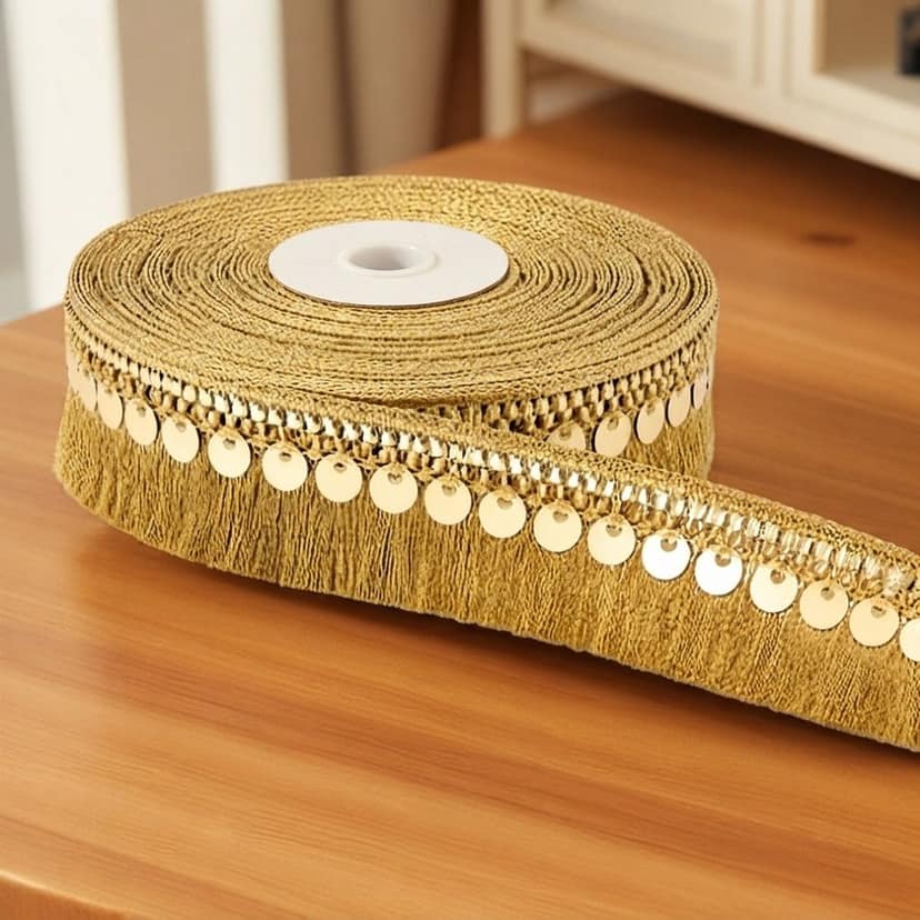 Golden Sequin & Fringe Tassel Sewing Lace Border, 9 Meters x 2.5cm view 7