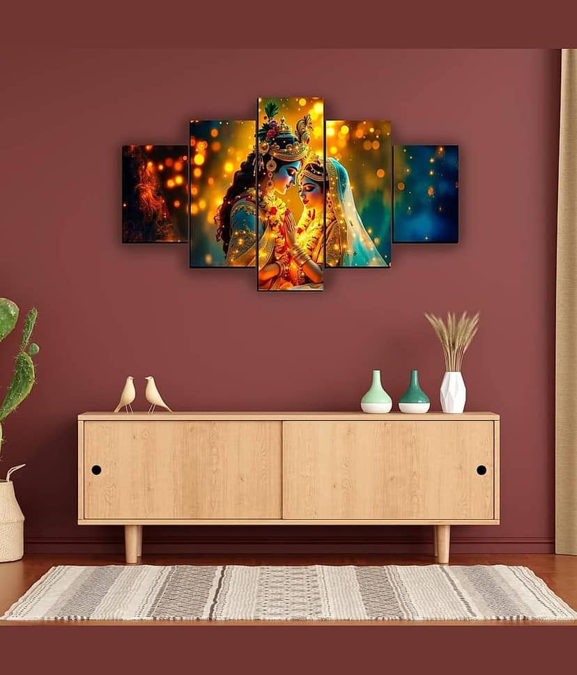 SNDArt Set Of 5 Radha Krishna Wall Paintings For Living Room Gift Items 18 x 30 inch view 2