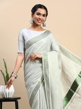 Kerala Saree Green Colour with Jari Border KS93
