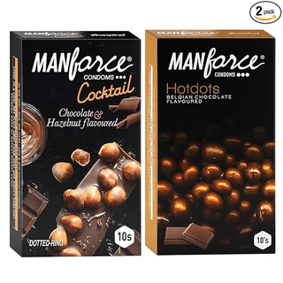 Manforce Premium Condoms (Hotdots Belgian Chocolate with Bigger Dots & Cocktail Chocolate + Hazelnut with Dotted Rings) Combo - 10s (Pack of 2)