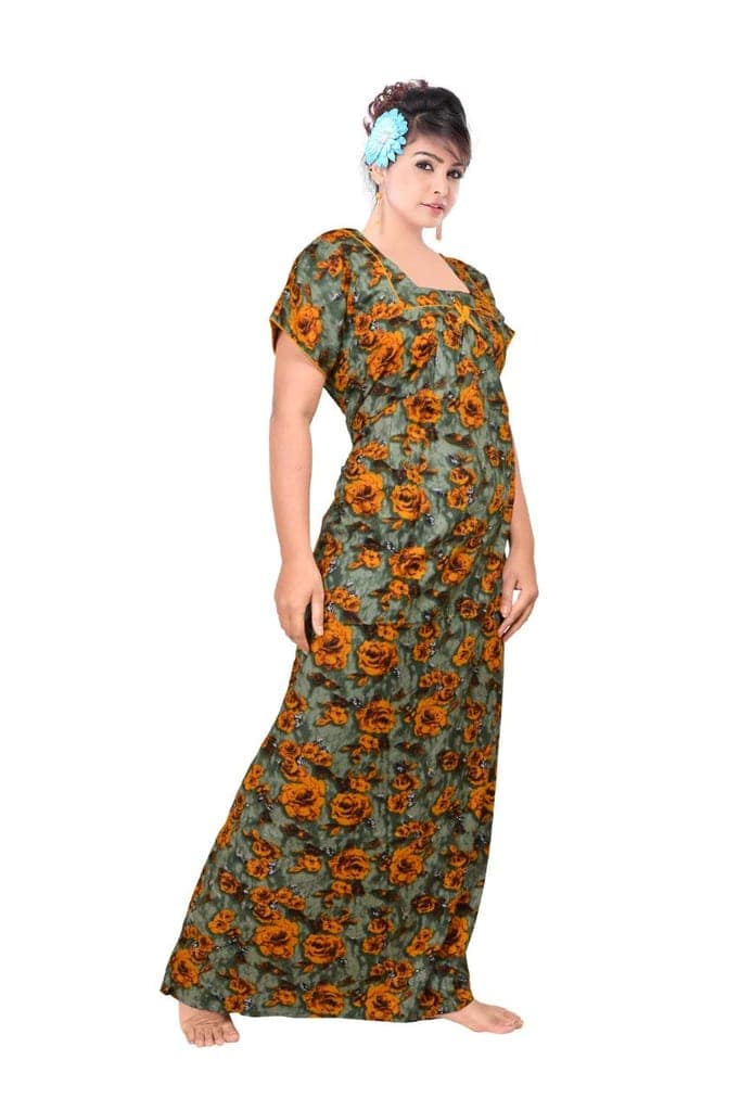 VALENCIA SLEEPWEAR Pure Cotton Printed Squre Neck Nightgown Nighty with Pleades for Extra Comfort view 7