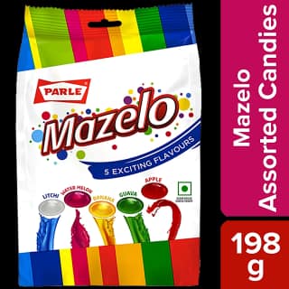 Parle Mazelo Assorted Candies - Litchi, Watermelon, Banana, Guava & Apple, 198 G