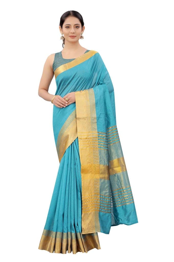 Women's Solid Woven Design Saree With Unstiched Blouse Piece