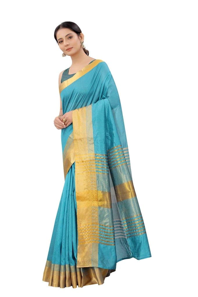 Women's Solid Woven Design Saree With Unstiched Blouse Piece view 3