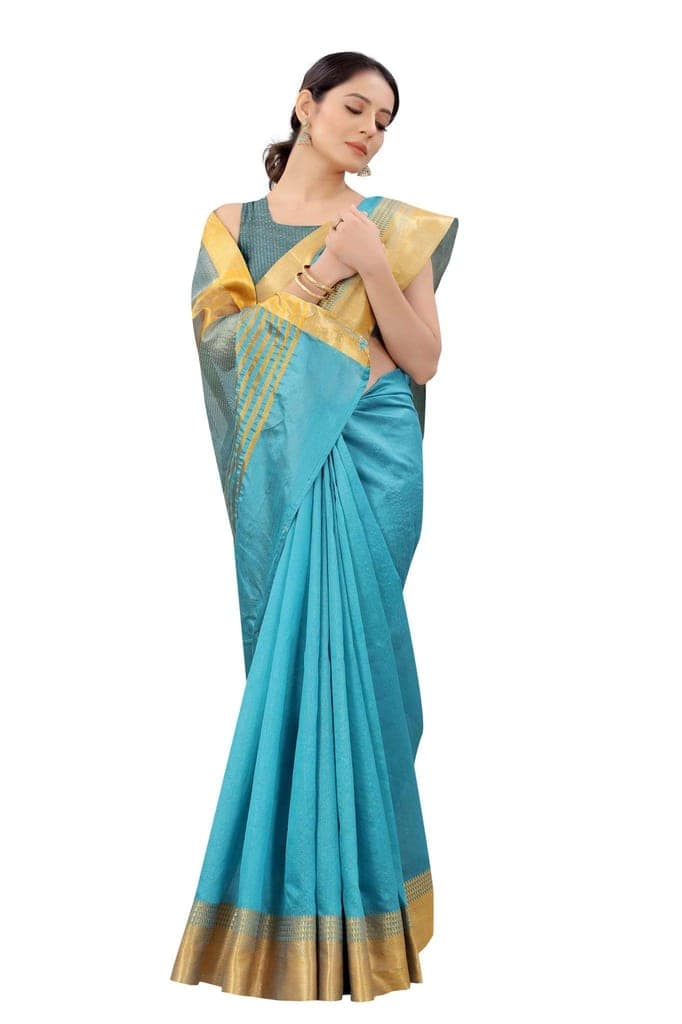 Women's Solid Woven Design Saree With Unstiched Blouse Piece view 4