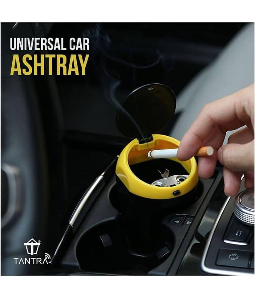 TANTRA Car Ashtrays Flame Retardant Materialï¼High Temperature Resistanceï¼Use Button To Open (Black + Yellow)