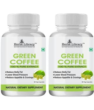 Herbs Library Green Coffee Beans Capsules Weight Loss for Men & Women 60 Capsules Each (Pack of 2)