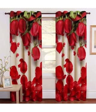 BELLA TRUE Set of 2 Window Digital Printed Eyelet Polyester Multi Color Curtains ( 151 x 113 cm )