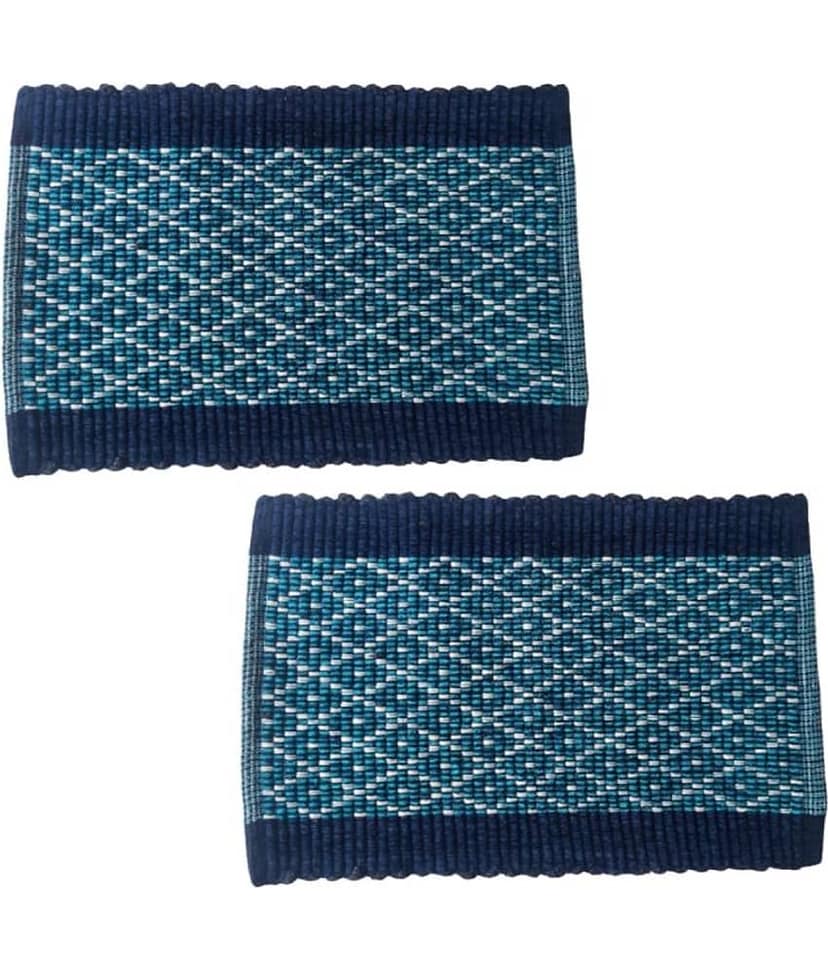 UrbanArts - Regular Polycotton Door Mat ( 60 X 40 cm ) Set of 2 - Blue