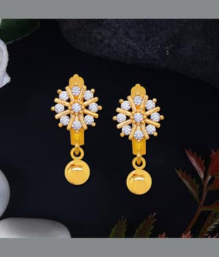 LUV FASHION Golden Stud Earrings ( Pack of 1 )