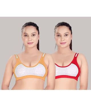 HAYA Pack of 2 Cotton Non Padded Women's Push Up Bra ( Multicolor )