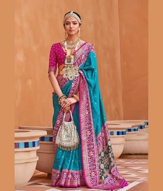 BLEESBURY Silk Woven Saree With Unstitched Blouse Piece ( Turquoise )